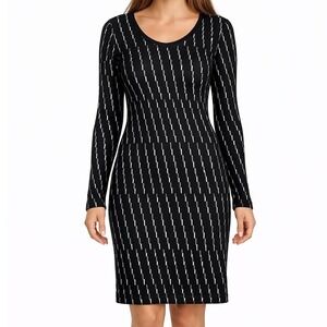 Ibex Womens Black White Stripe Long Sleeve Sweater Dress Size S Made in USA